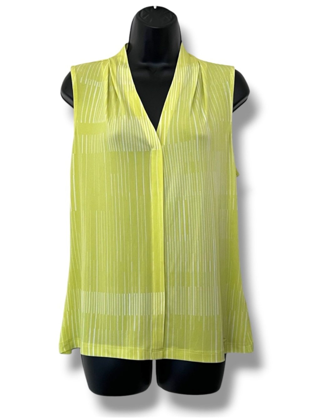 Calvin Klein Women's Pleated Geometric Striped V-Neck Top Size: Med